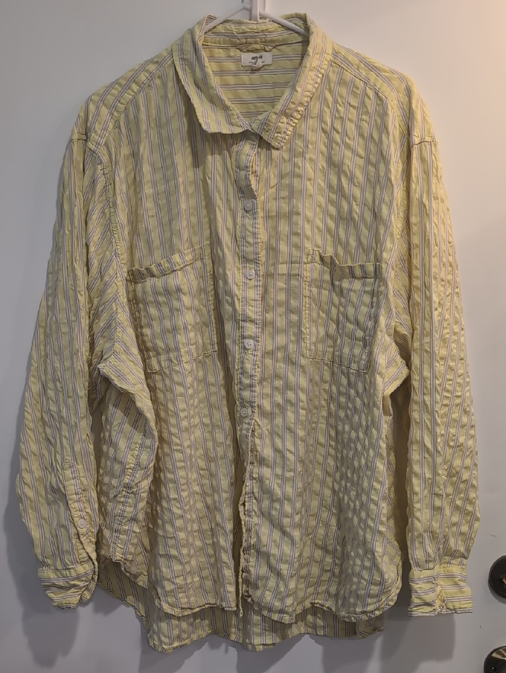 Aerie Yellow Striped Button-Up Top Cotton Modal Size XXL Plus